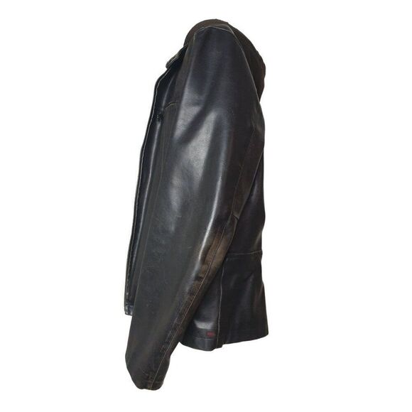 VTG Levi's Men's Faux Leather Jacket L With Brown Hoodie Quilted Lining Zip LG - Picture 3 of 6